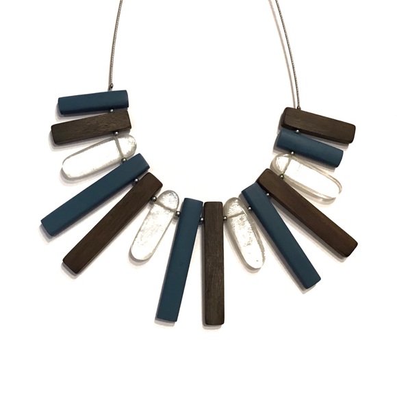 Culture Mix Blue, Brown & White Bib Style Necklace - Picture 2 of 13